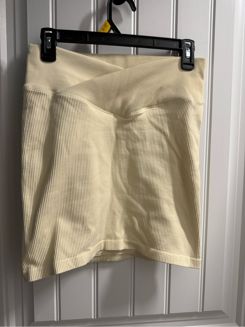 Ribbed Cream Mini Skirt with Crossover Waistband
